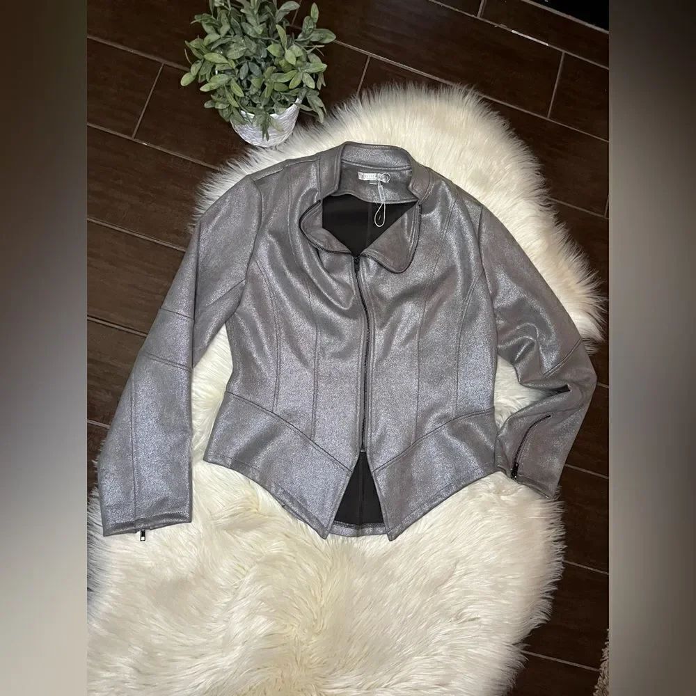 Anthropologie Solitaire metallic shimmer faux suede Blazer sz medium